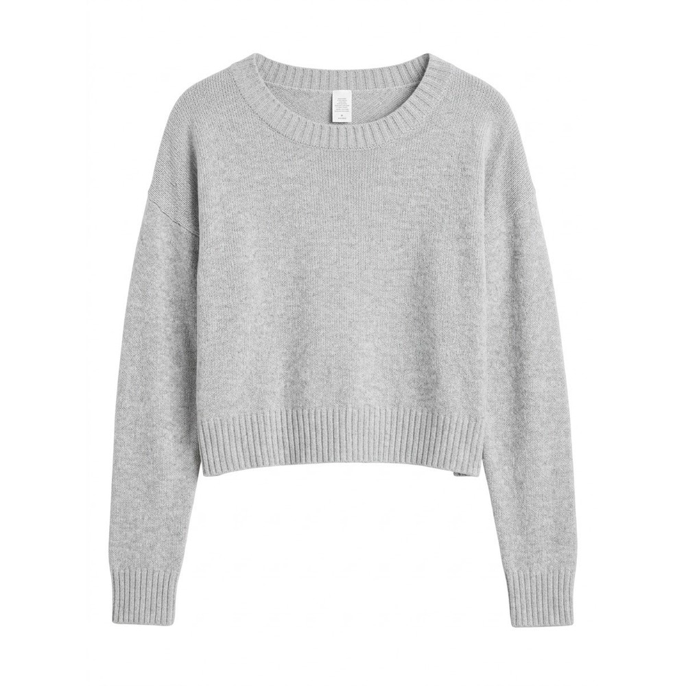 Abound Cropped Knit Sweater Women Small Grey Crew Neck Drop Shoulder AB499708MI